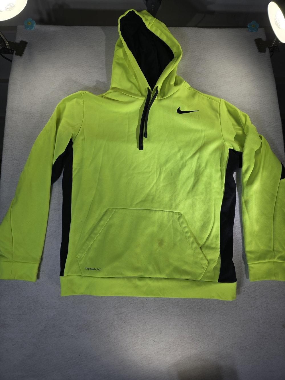 Nike Neon Lime & Black Performance Therma-FIT Hooded Pullover Size L